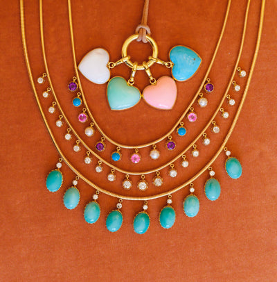 Pearl, Amethyst, Turquoise, and Pink Sapphire Fringe