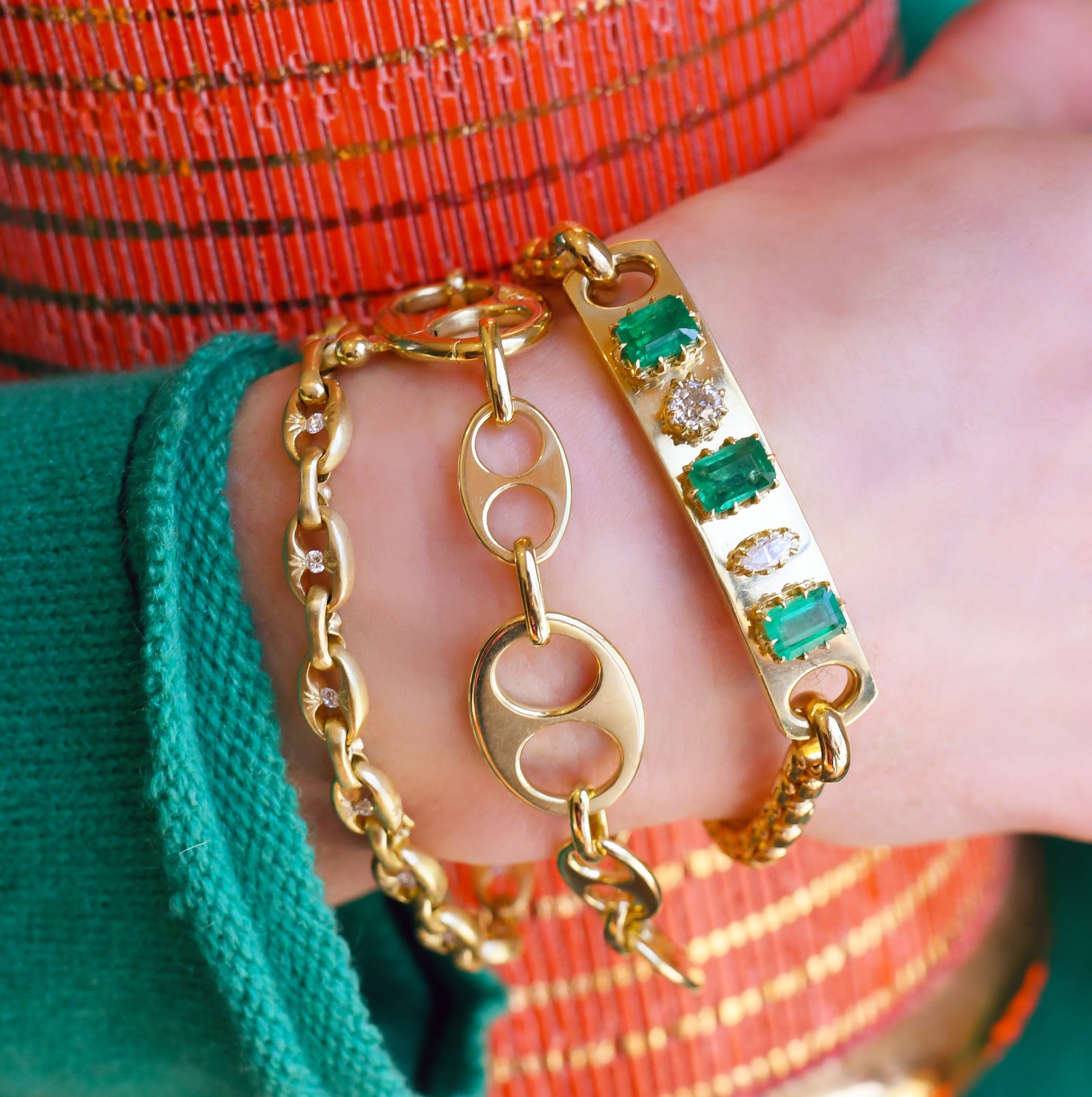 Emerald and Diamond Morse Code Bracelet