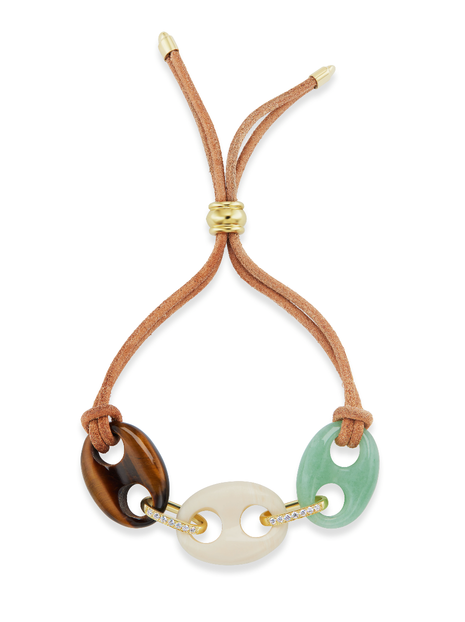 Three Stone Mariner Bracelet on Leather