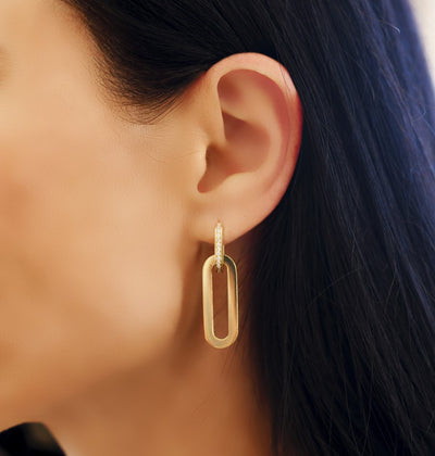 Rectangular Link Earrings with Diamonds