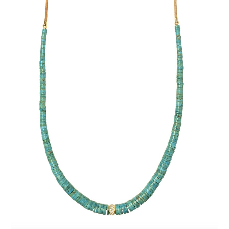 Turquoise Beaded Necklace on Leather