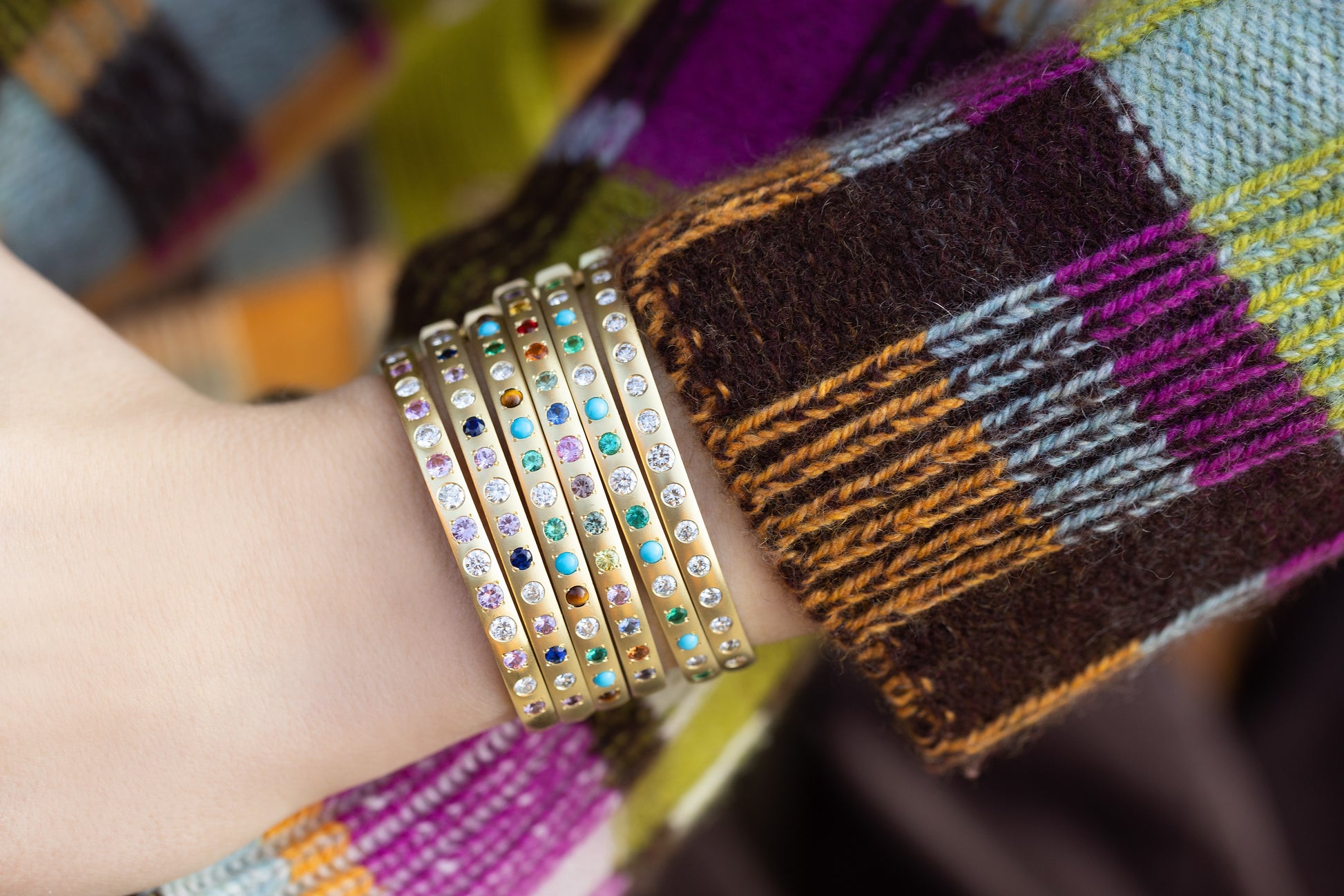 Turquoise, Emerald and Diamond Gypsy Bangle