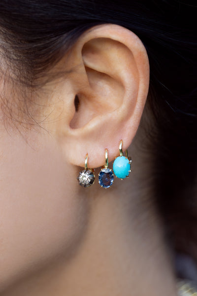 Victorian Rose Oval Blue Sapphire Drop Earrings