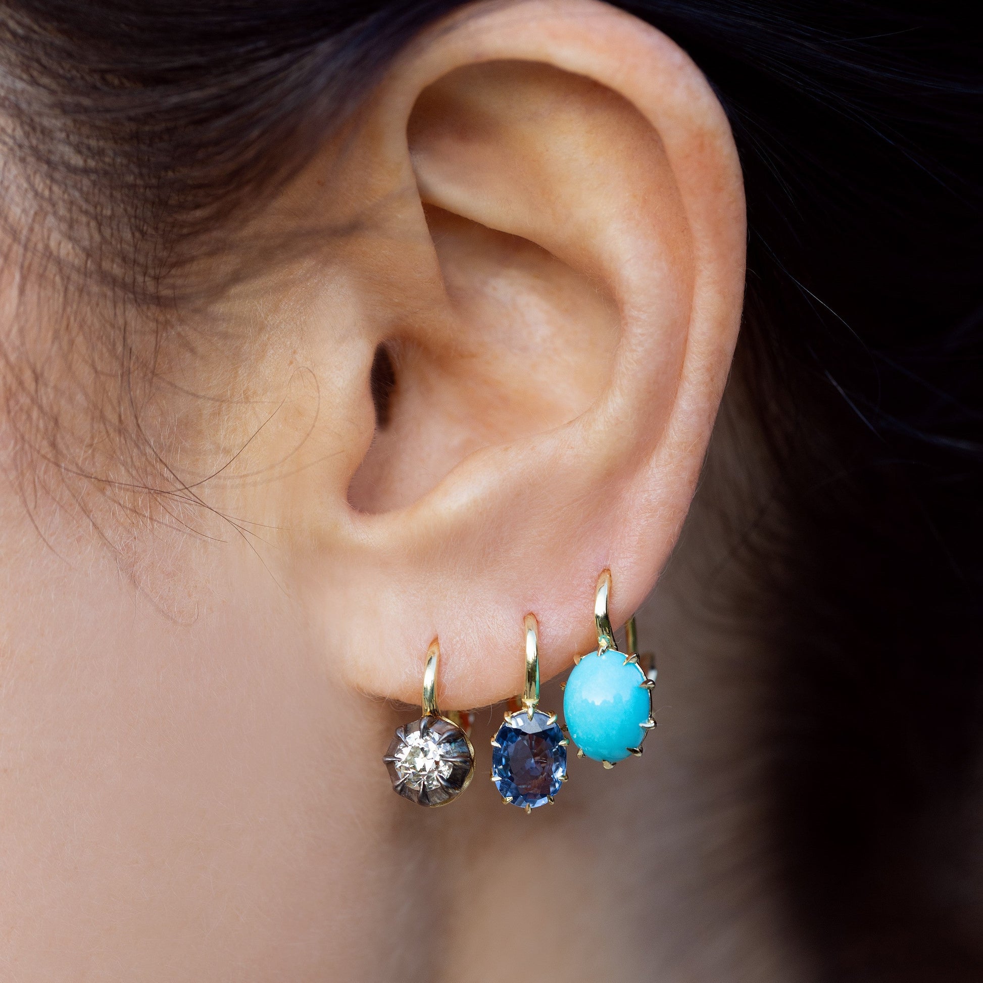 Victorian Round Diamond Drop Earrings