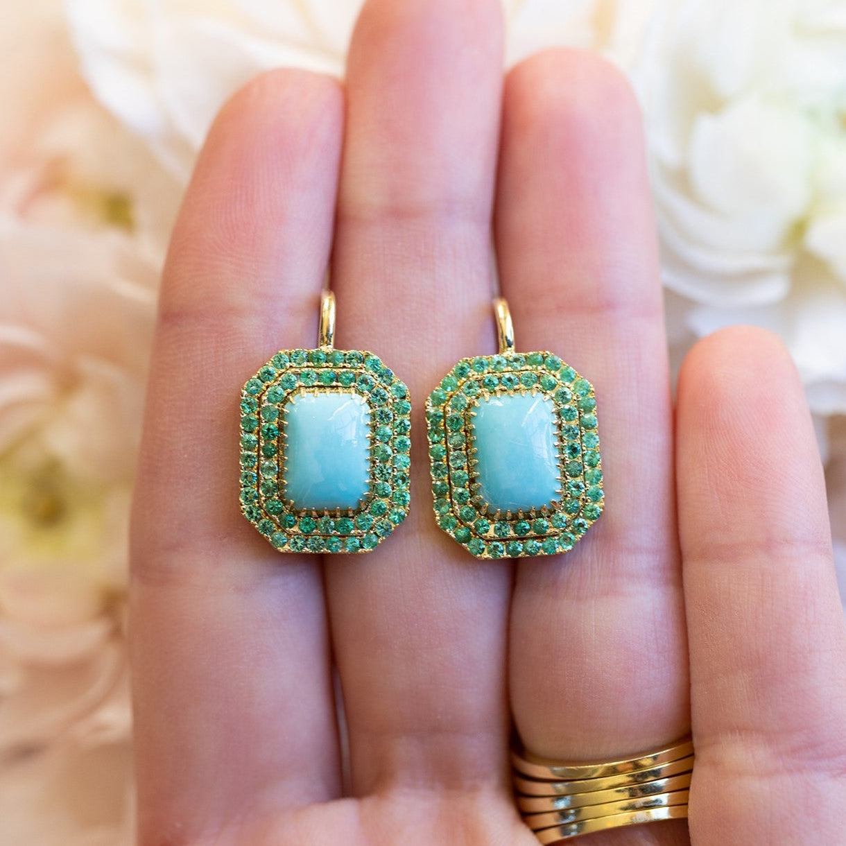 Emerald and Turquoise Rectangular Earrings