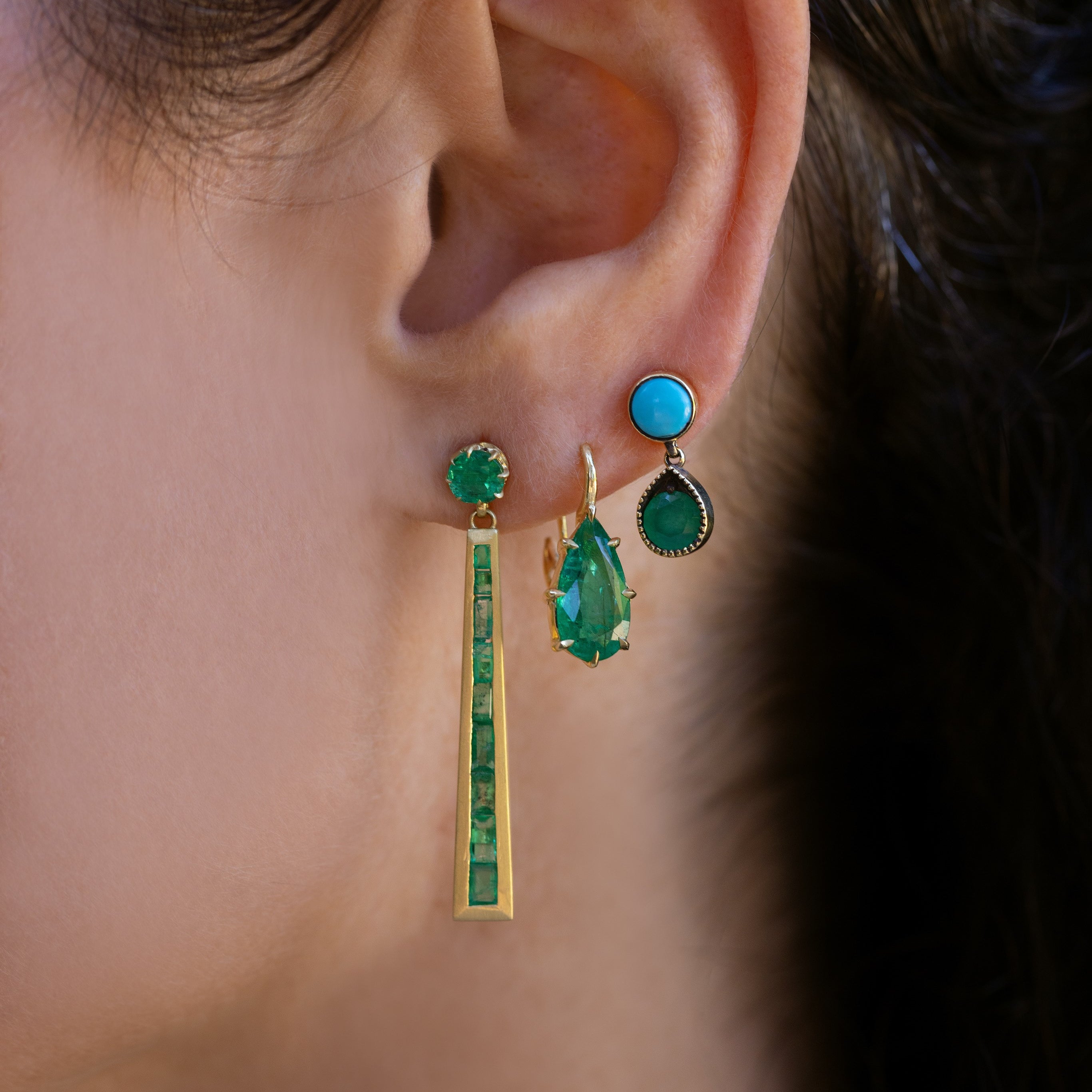 Turquoise and Emerald Drop Earrings