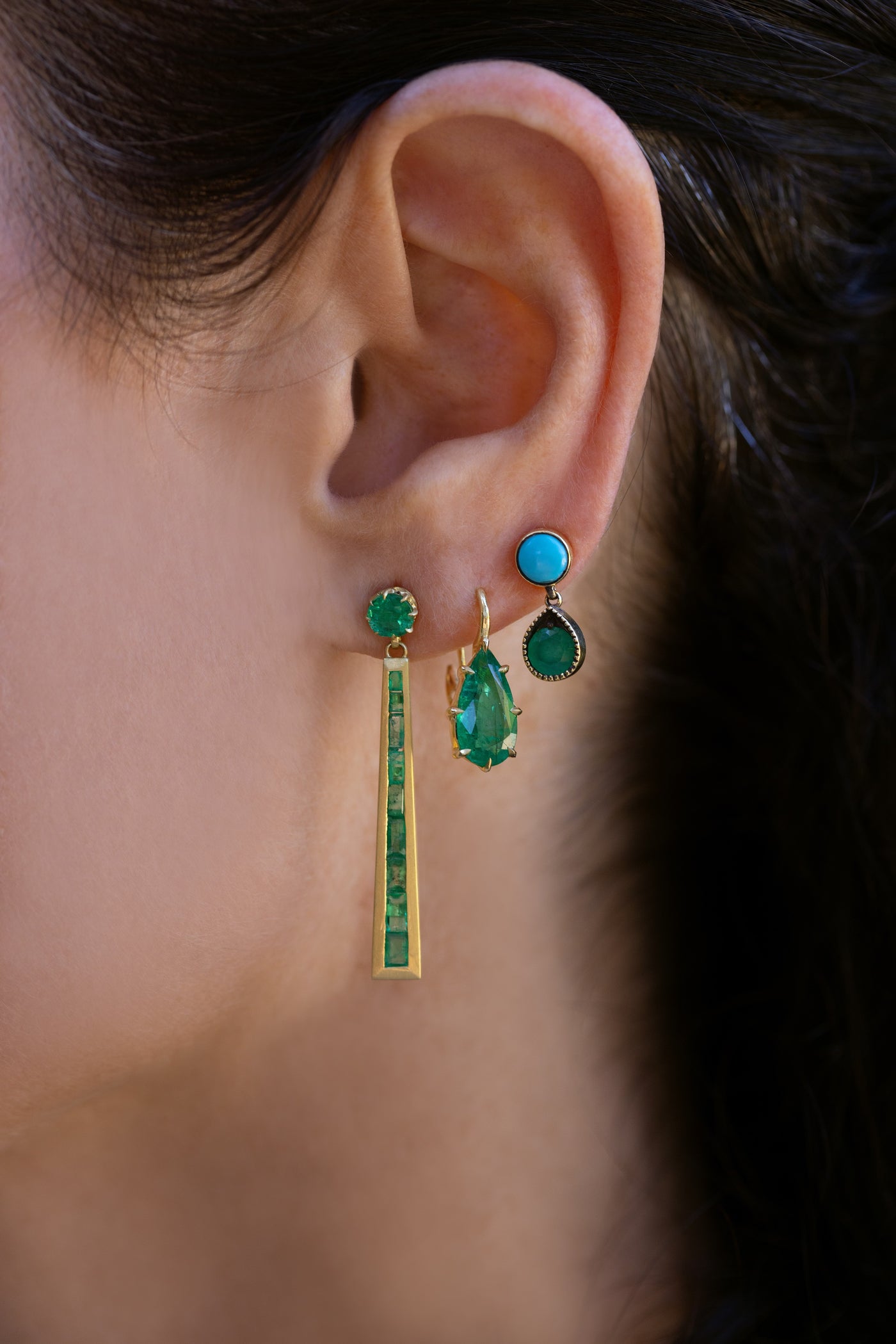 Turquoise and Emerald Drop Earrings
