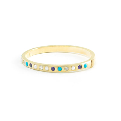 Turquoise, Pearl, Amethyst and Diamond Gypsy Bangle