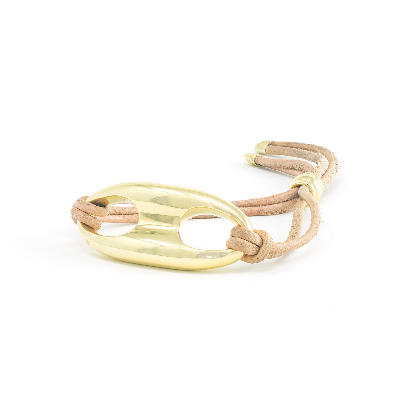 Gold Nautical Link on Leather bracelet
