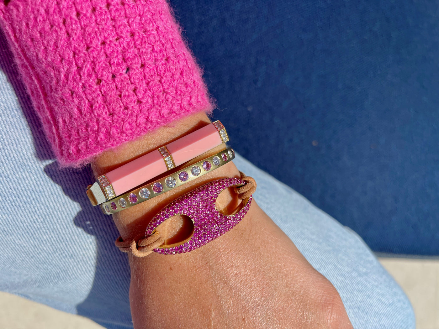 Pink Sapphire Nautical Link on Leather