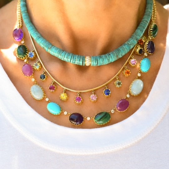 Rainbow Sapphire Fringe Necklace