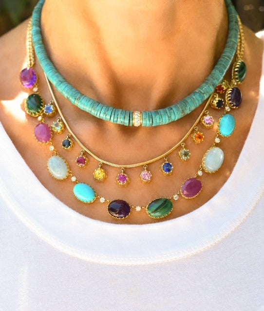 Rainbow Sapphire Fringe Necklace